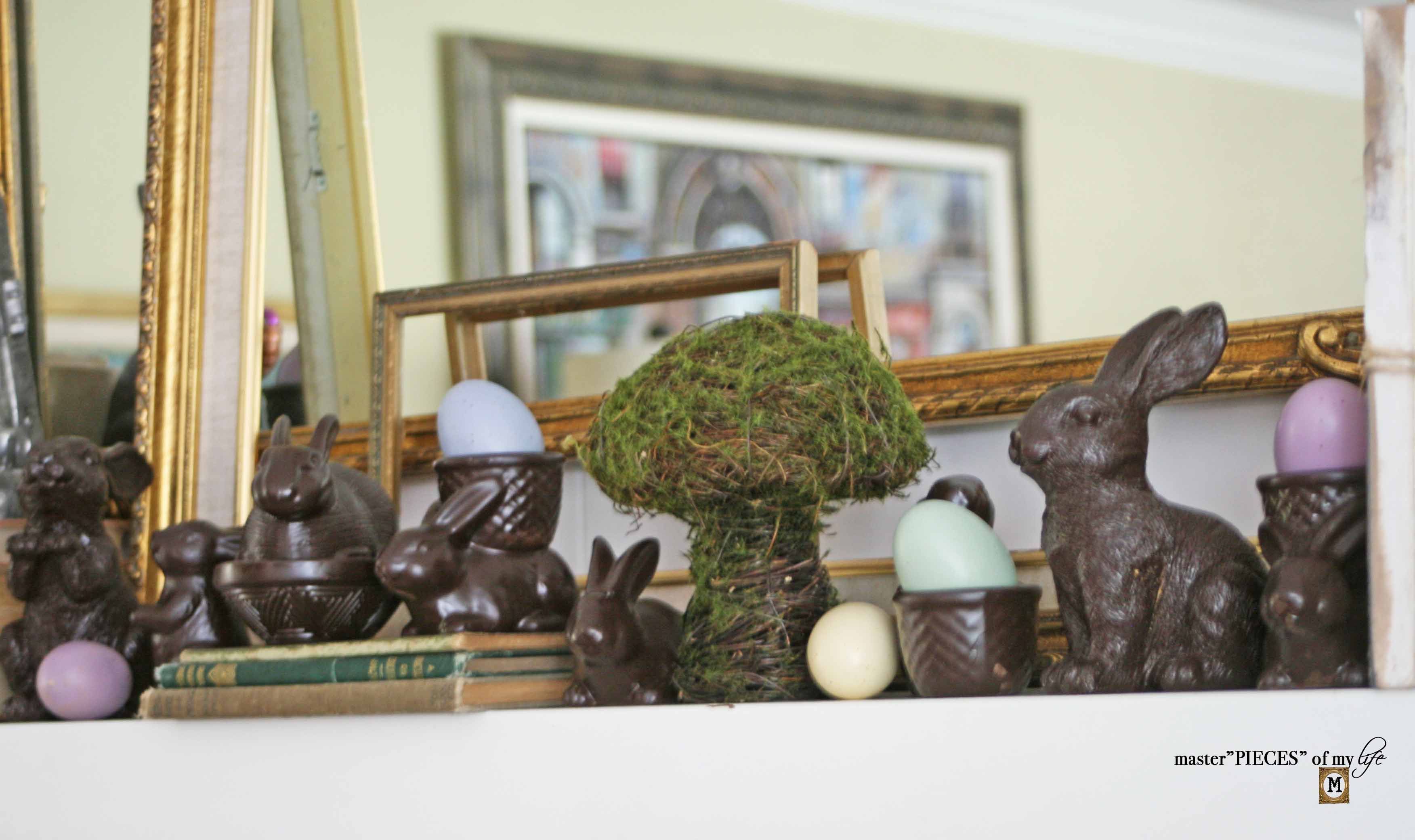 chocolate Easter bunny mantel styling