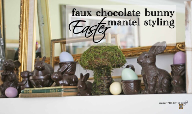 faux chocolate bunny Easter mantel styling