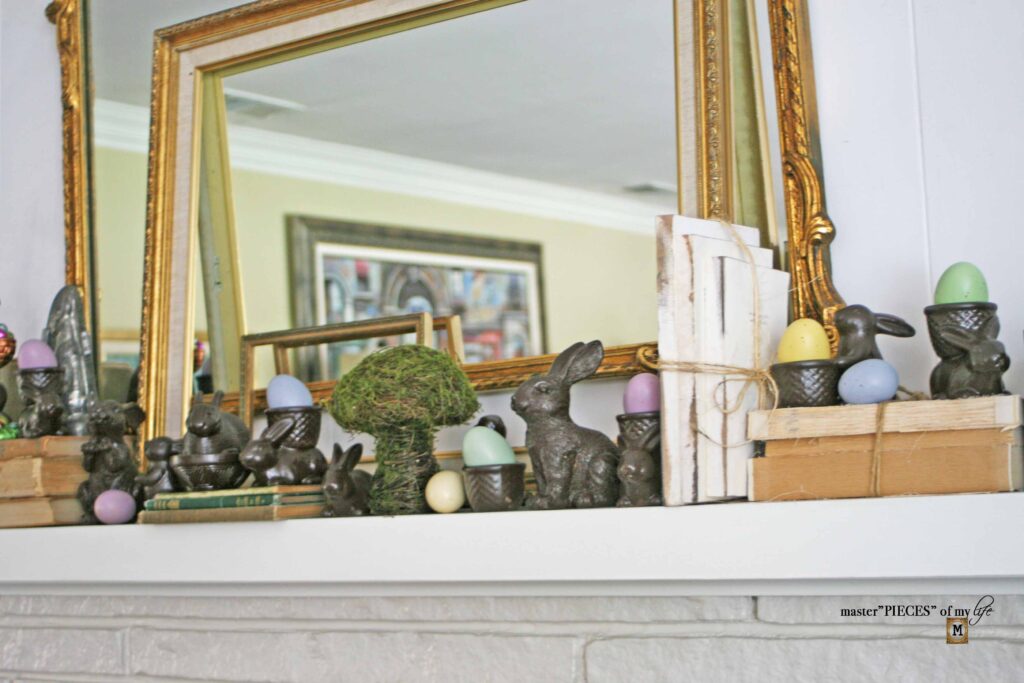faux chocolaté Easter bunny mantel styling