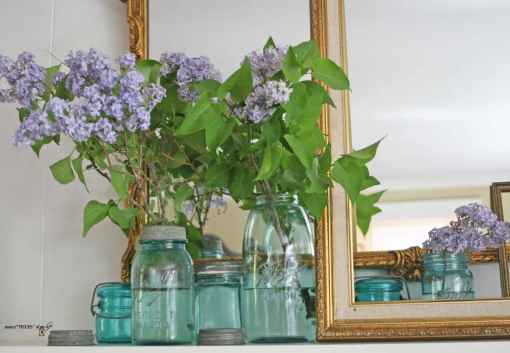 blue ball jar mantel styling
