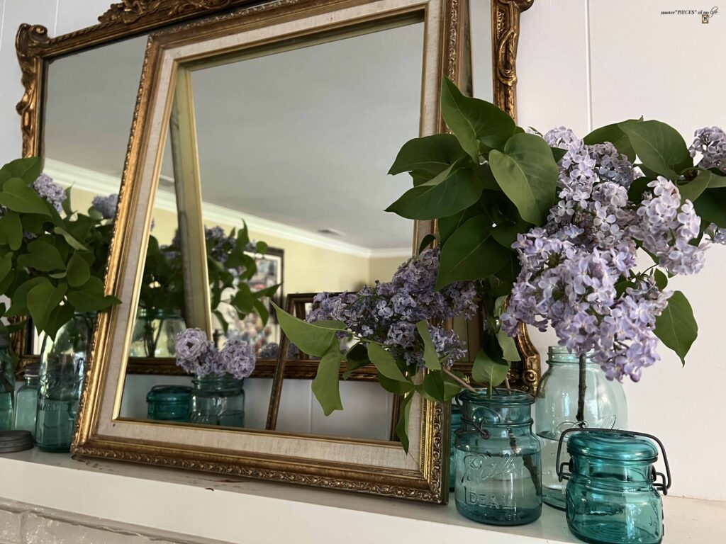 blue ball jar mantel styling