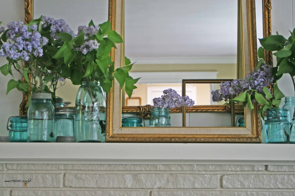 blue ball jar mantel styling
