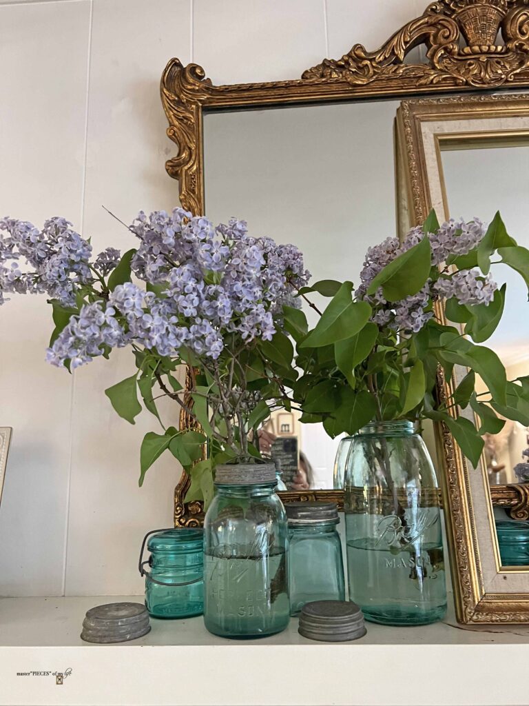 blue ball jar mantel styling