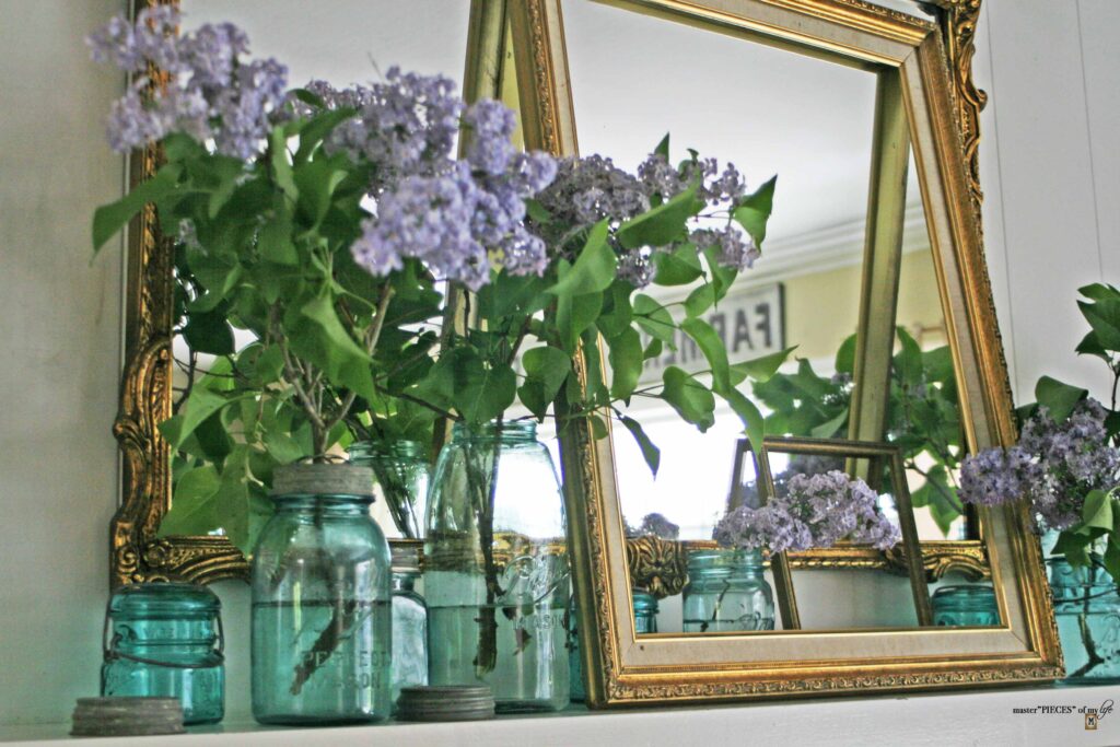 blue ball jar mantel styling