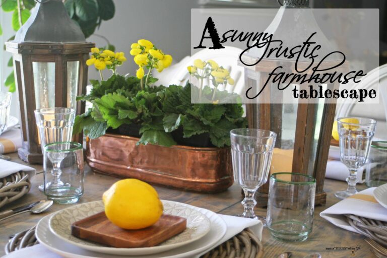a sunny, rustic farmhouse tablescape