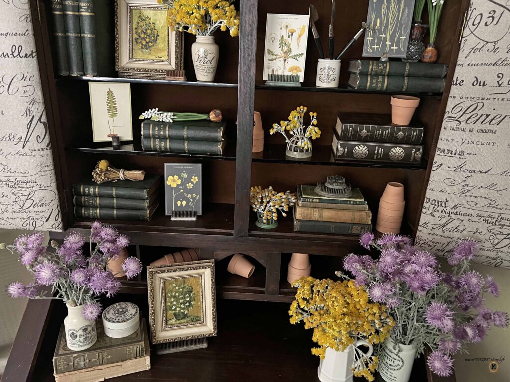 garden styling in an antique secretary desk
