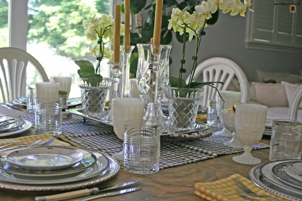 orchid and beeswax candle tablescape