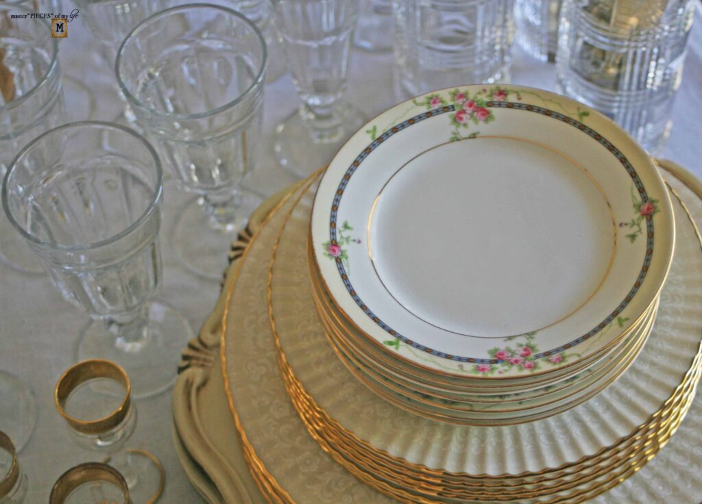 patriotic table scape with vintage dishes