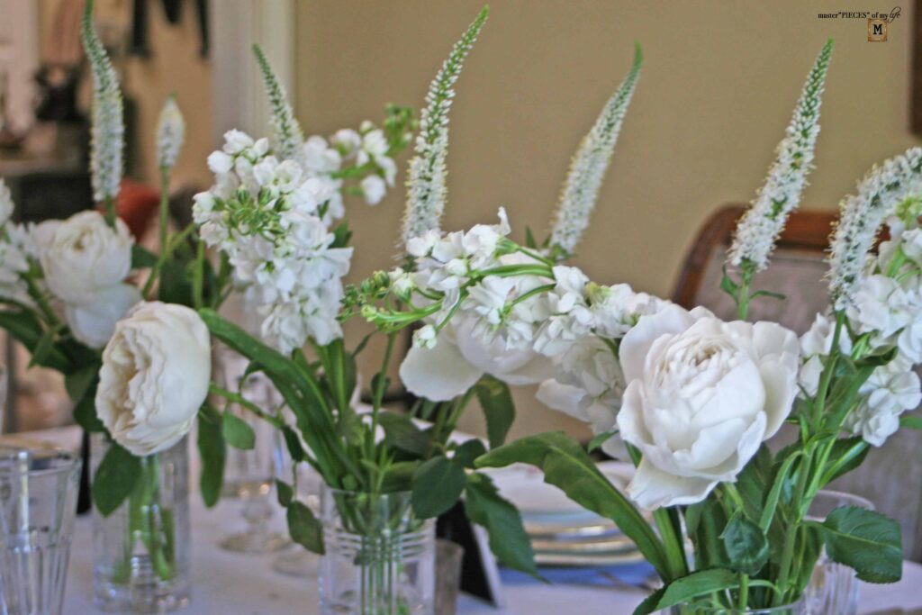 patriotic table scape with vintage dishes