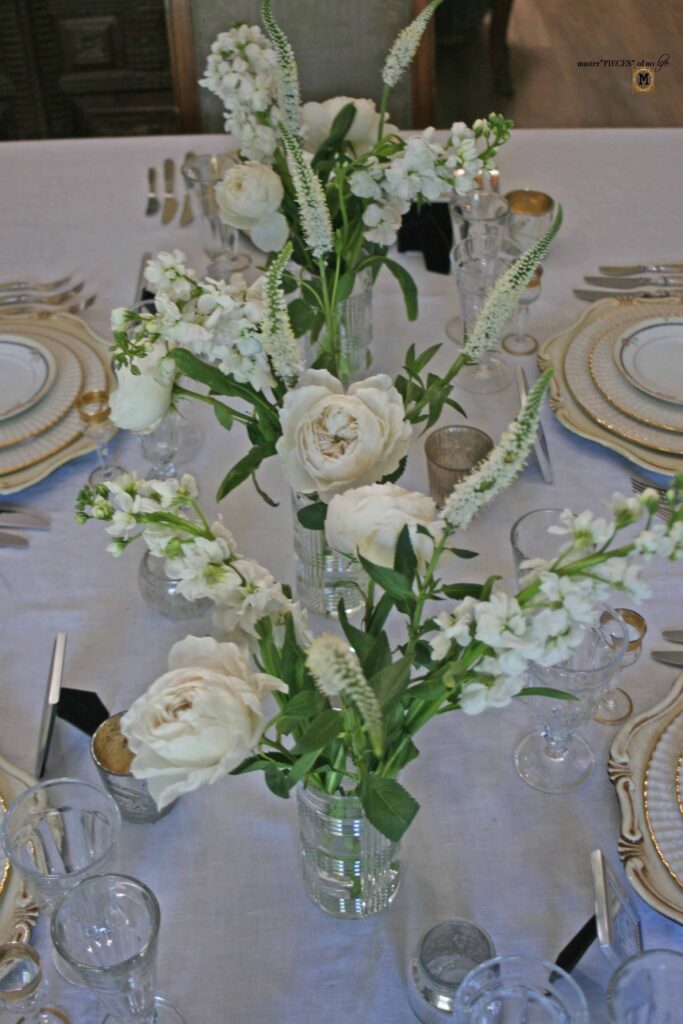 patriotic table scape with vintage dishes