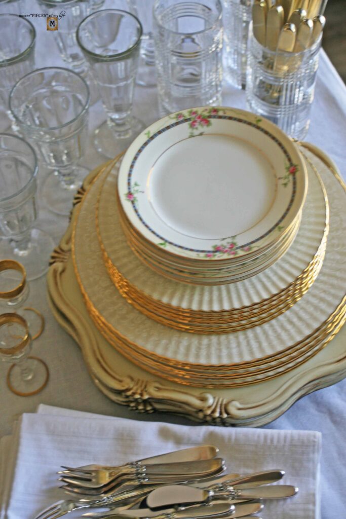 patriotic table scape with vintage dishes