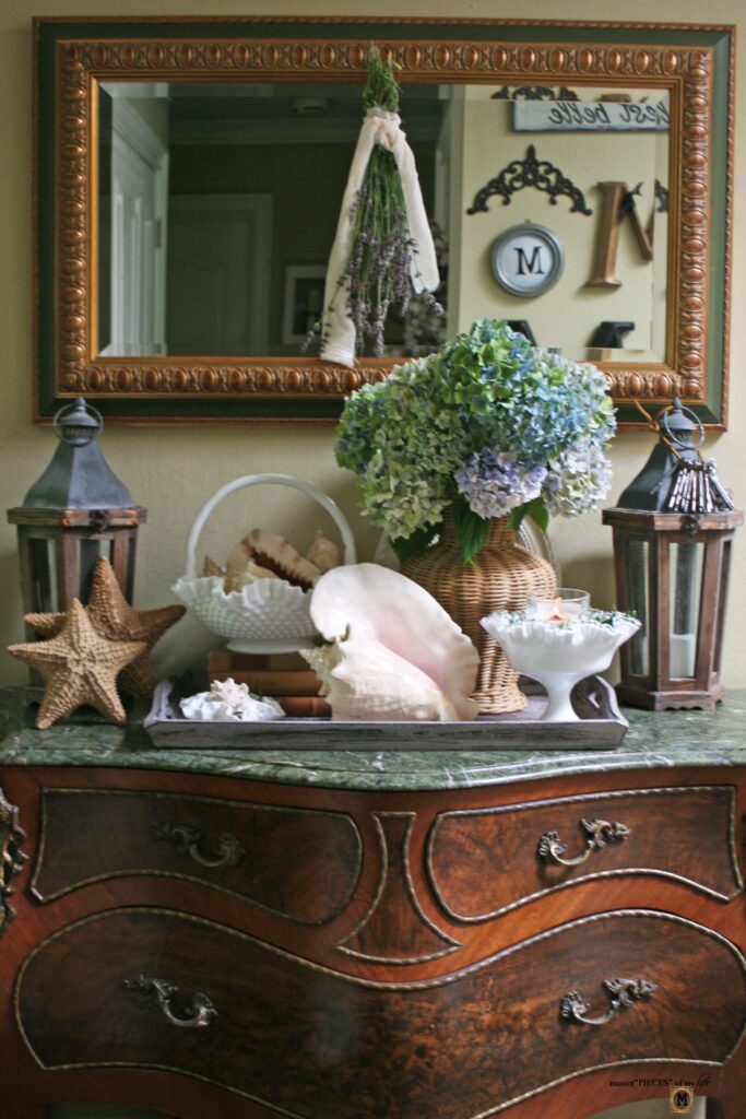 seashell vignette in the foyer