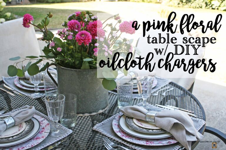 A Pink Floral Table scape with DIY Oilcloth Chargers