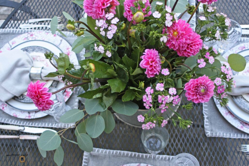 pink dahlias centerpiece