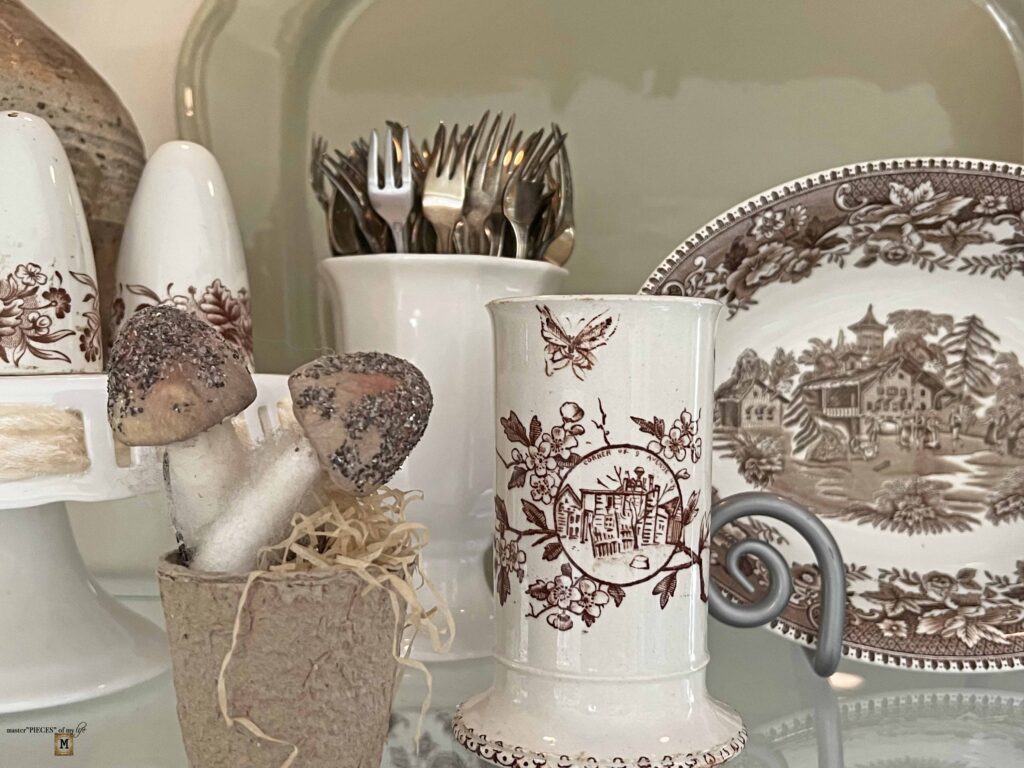 brown transferware decor
