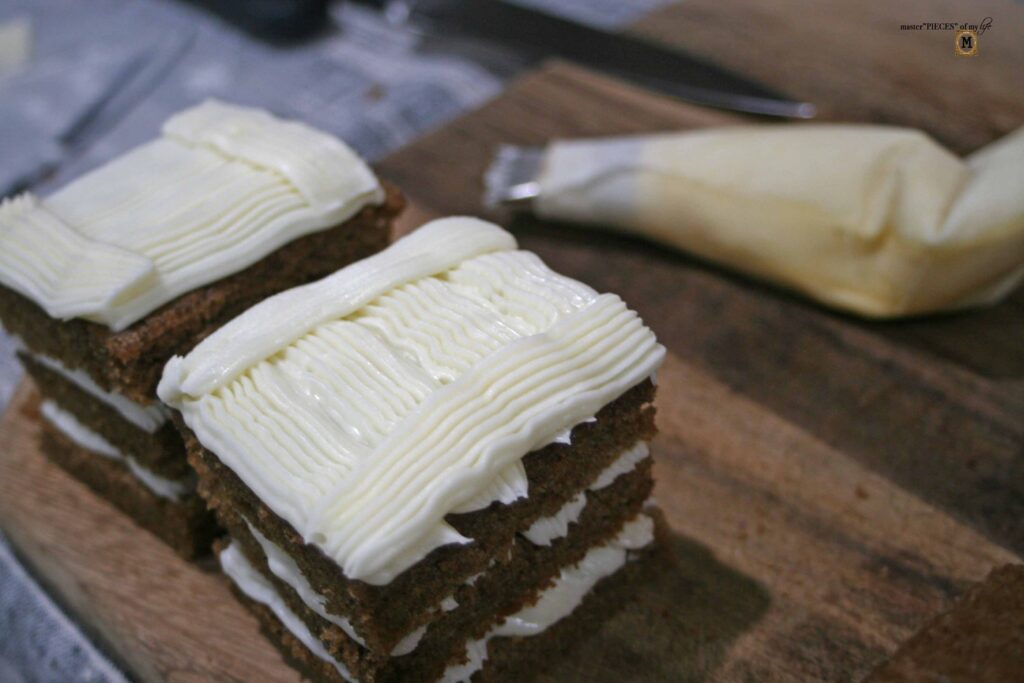 spice cake stacks with cream cheese frosting
