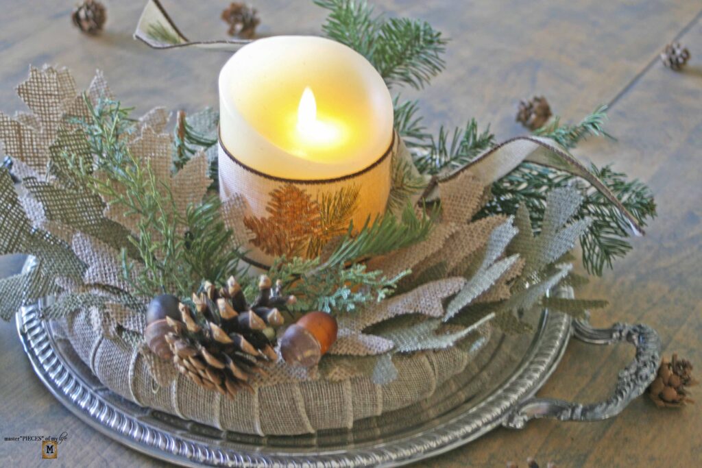 burlap pine candle ring