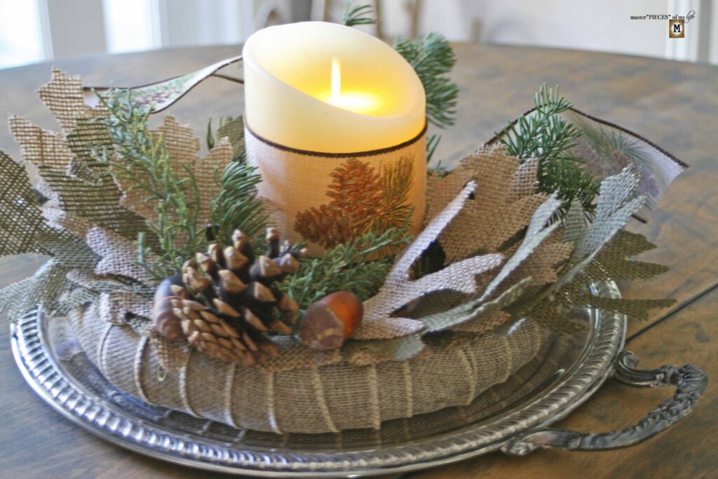 burlap pine candle ring