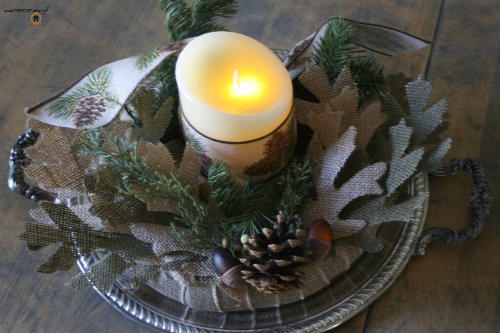 burlap pine candle ring