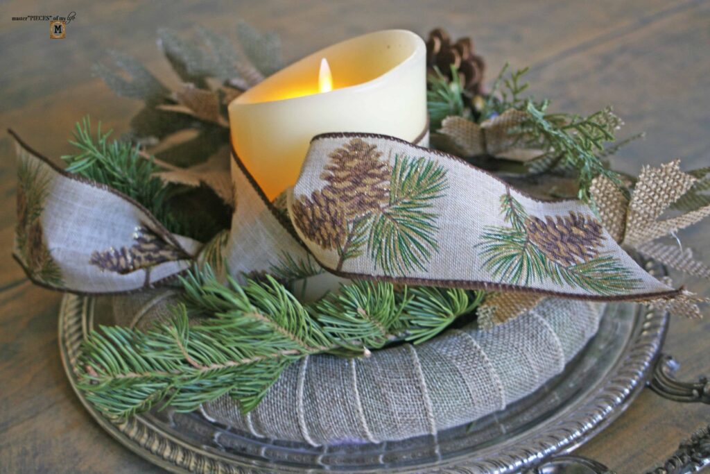 burlap pine candle ring