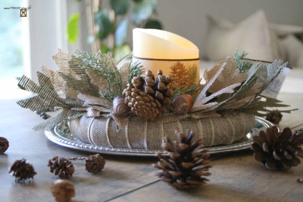 burlap pine candle ring