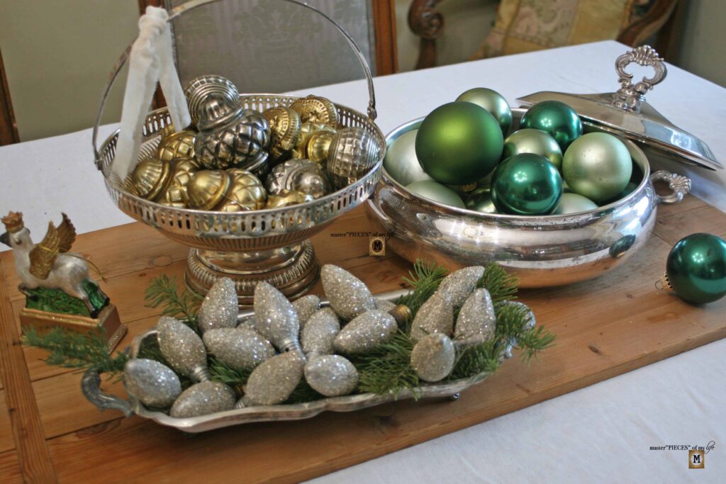 thrifted silver for Christmas decor