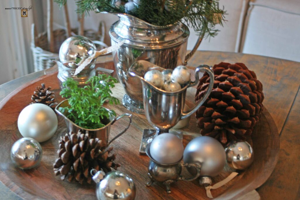 thrifted silver for Christmas decor