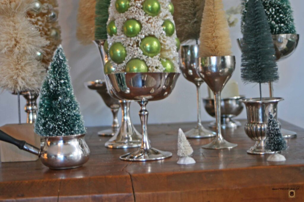 thrifted silver for Christmas decor