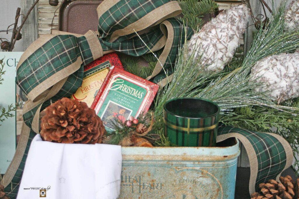 Christmas styling in a vintage bread box