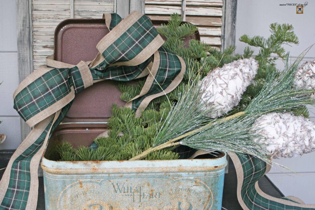 Christmas styling in a vintage bread box