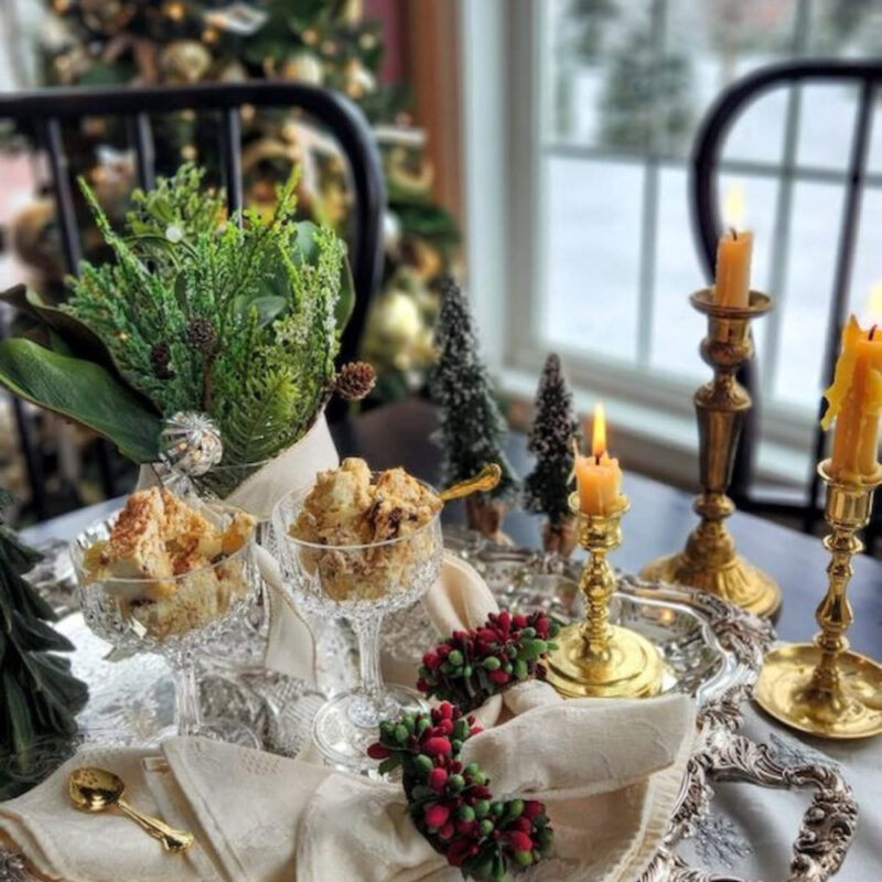 challah bread pudding on winer table