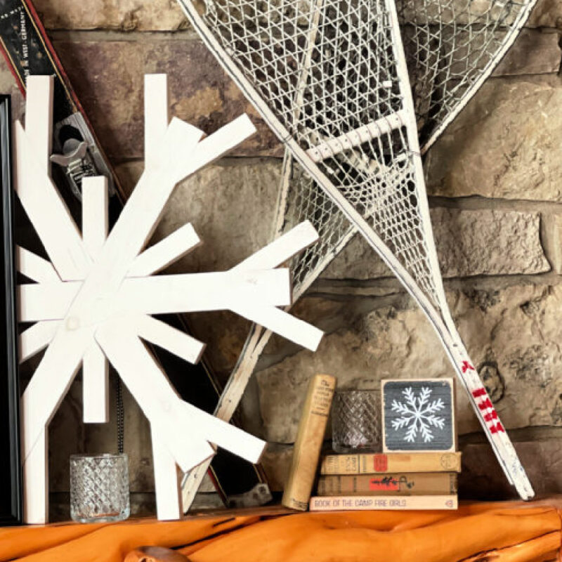 white wood snowflake display