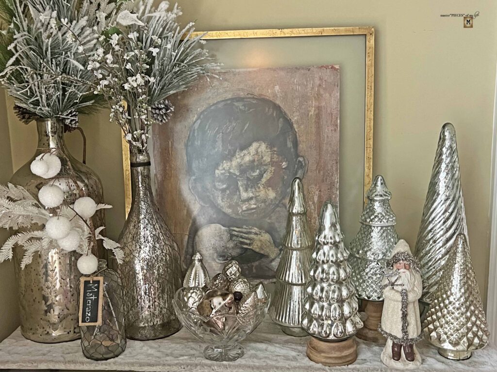 Christmas vignette with mercury glass
