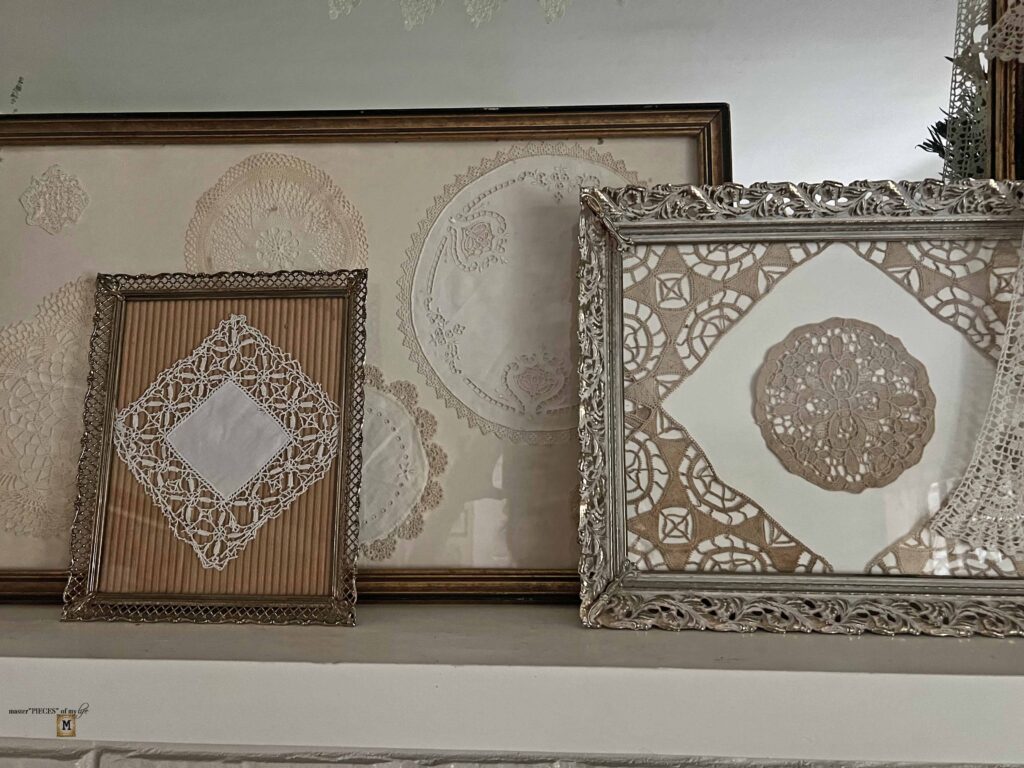 framed doily art work DIY