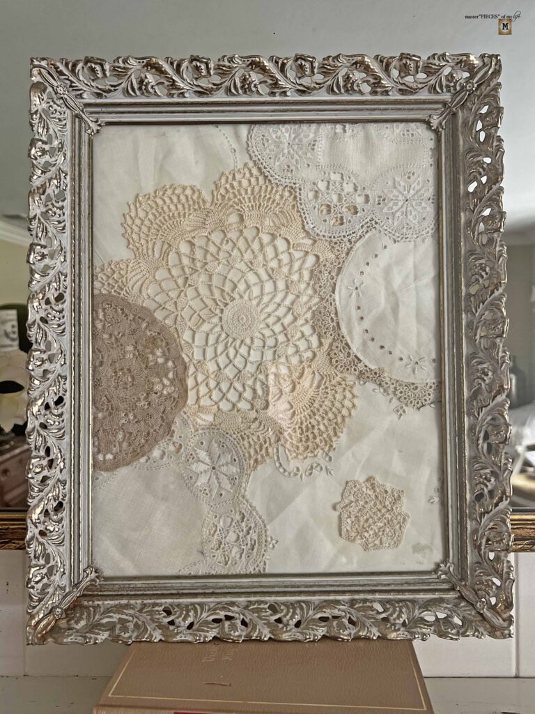 framed doily art work DIY