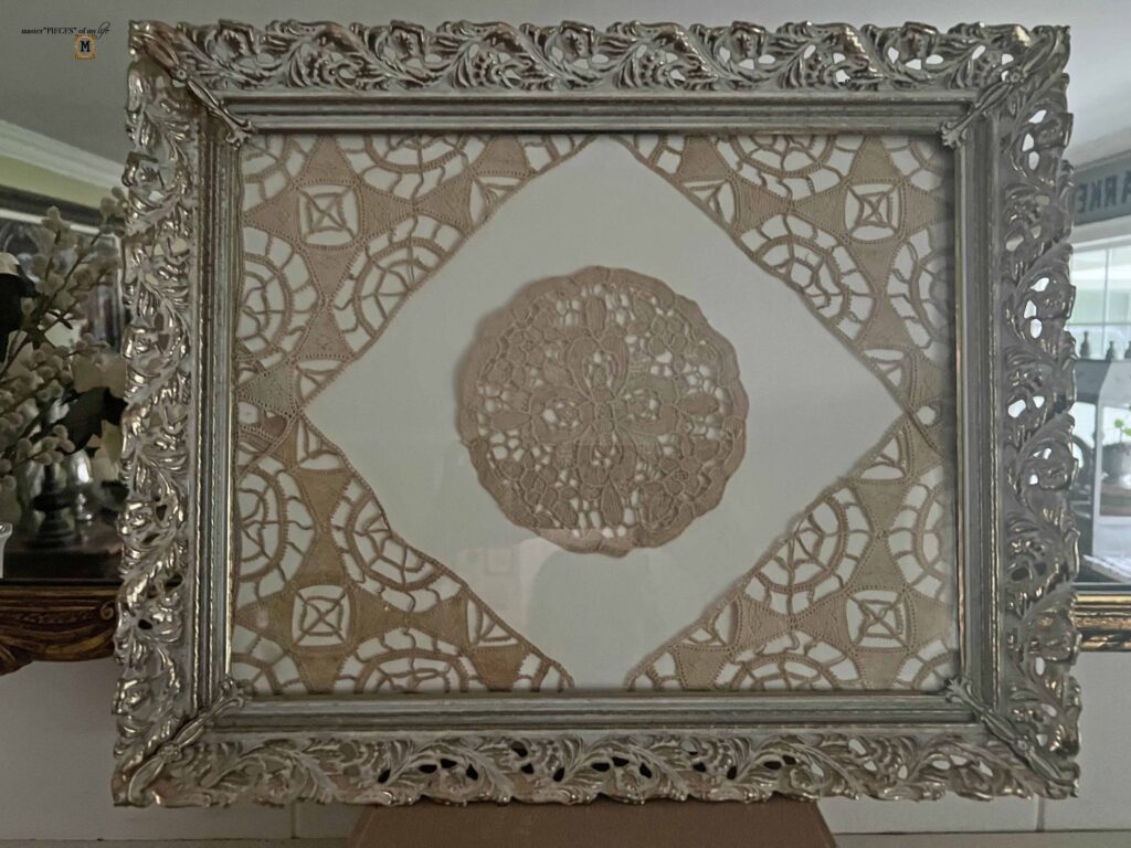 framed doily art work DIY