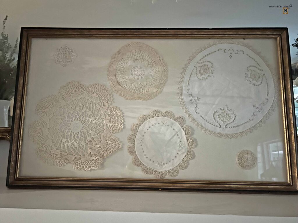 framed doily art work DIY