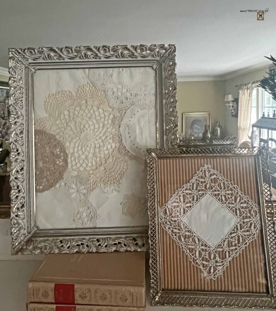 framed doily art work DIY