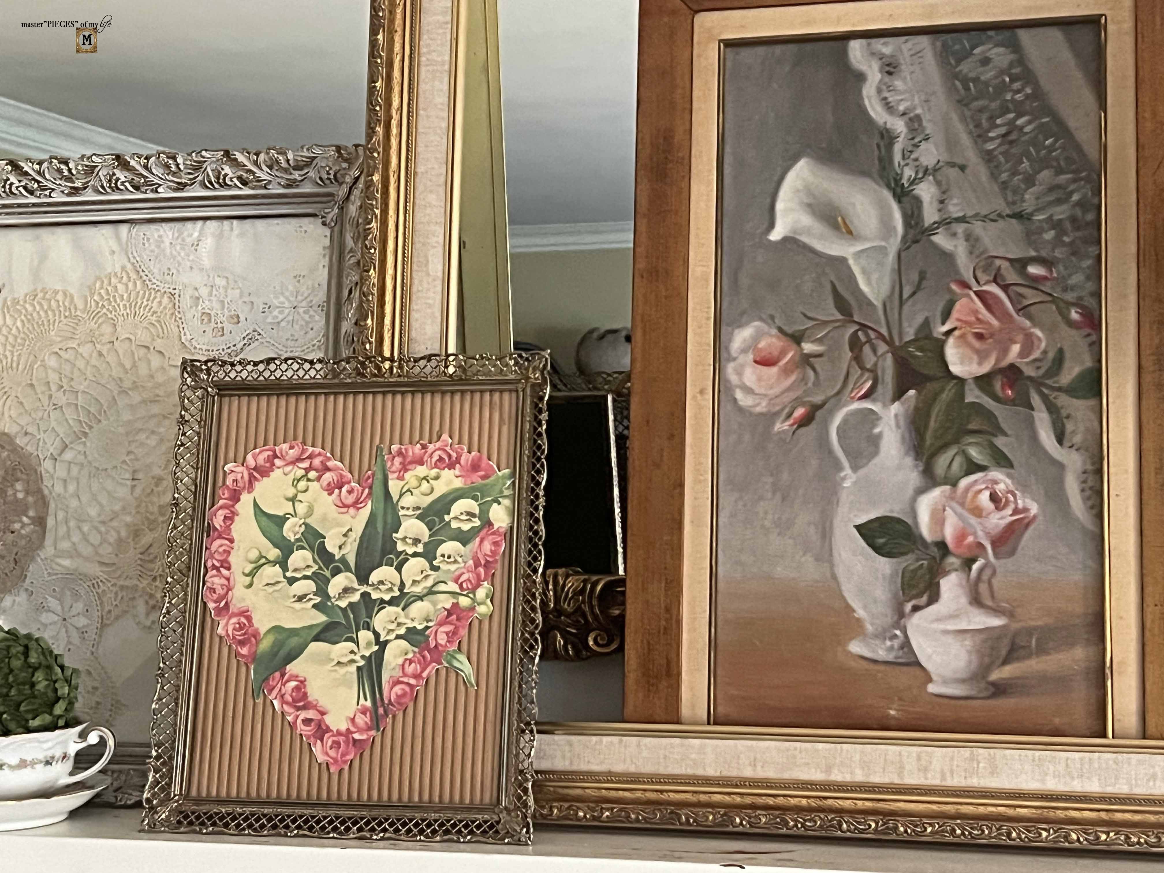 vintage Valentine's Day mantle styling