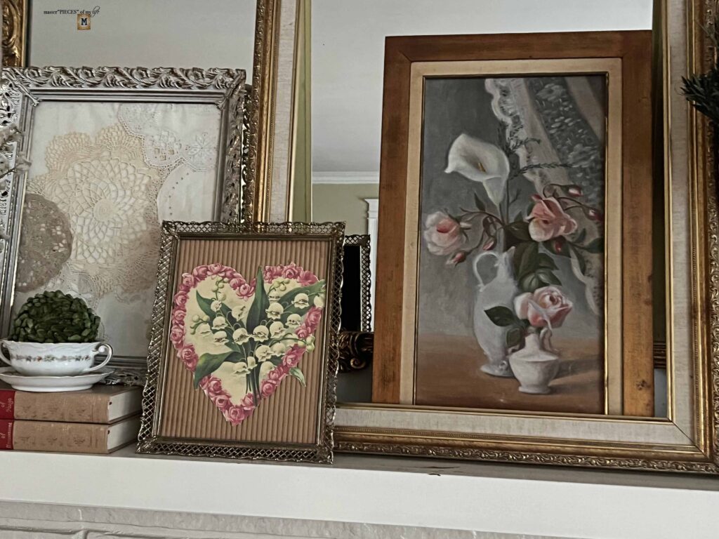 vintage Valentine's Day mantel styling