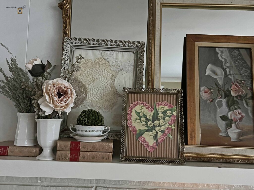 vintage Valentine's Day mantel styling