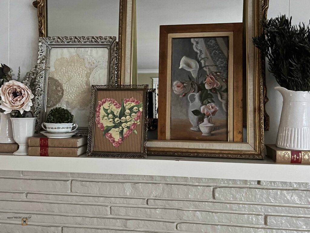 Valentine's Day vintage mantel decor