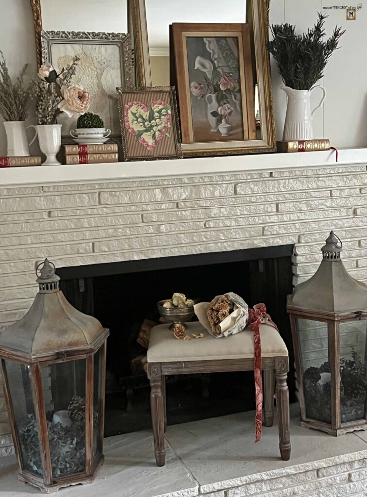 Valentine's Day vintage mantel decor
