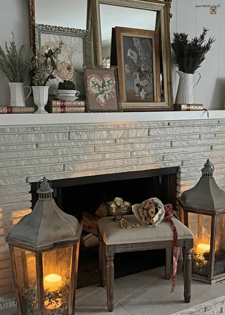Valentine's Day vintage mantel decor