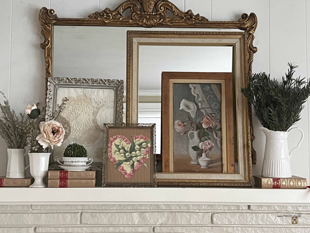vintage Valentine's Day mantle styling