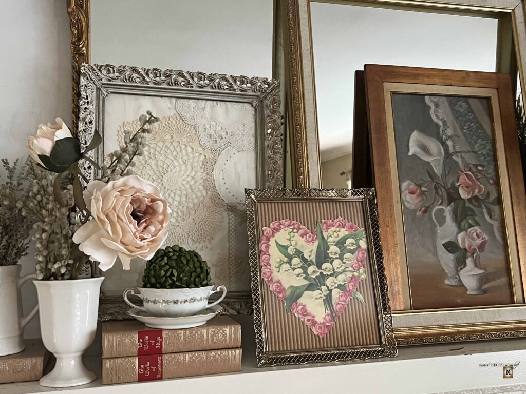 vintage Valentine's Day mantle styling