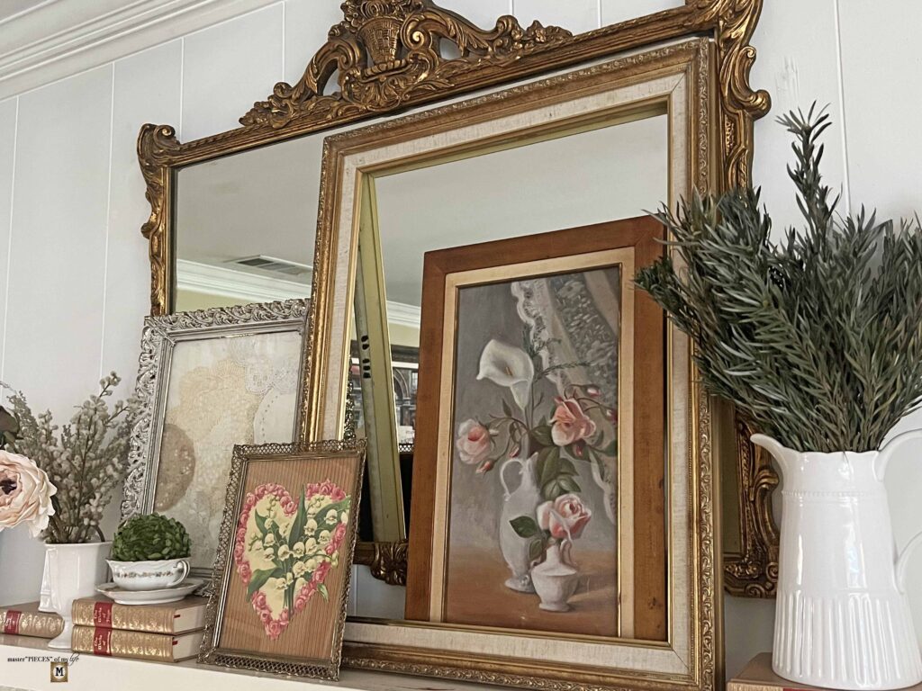vintage Valentine's Day mantle styling