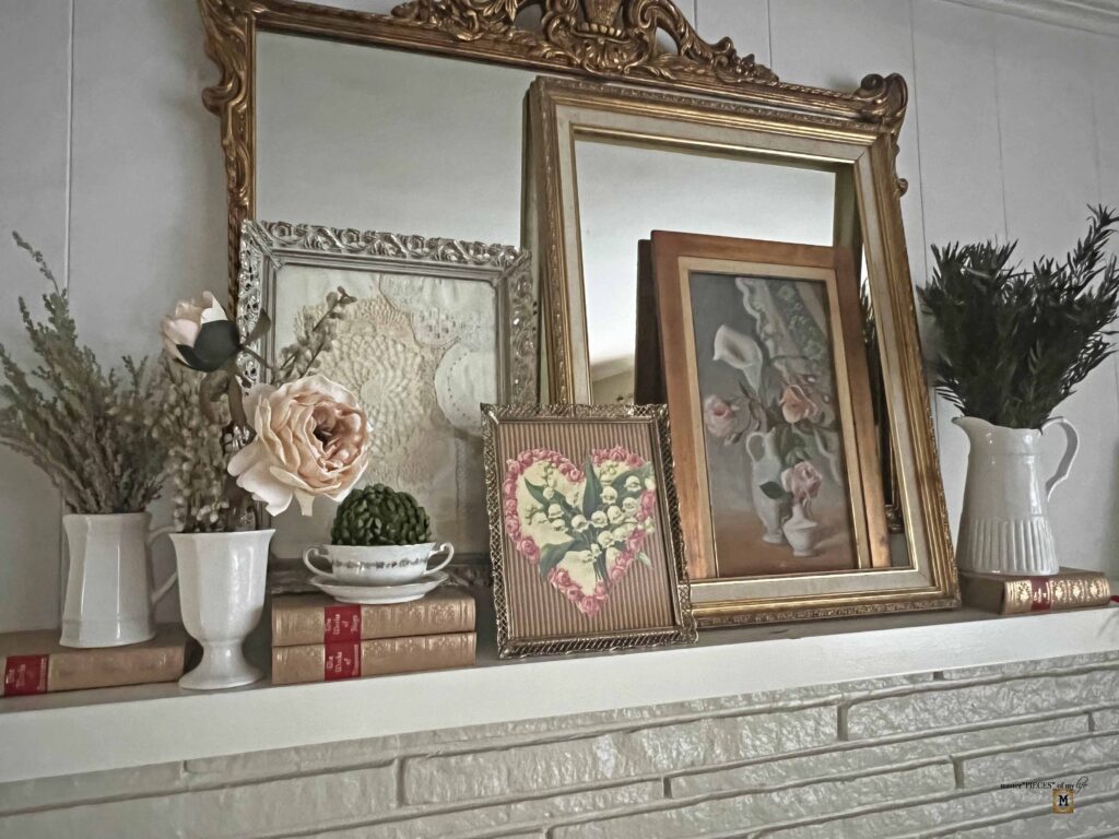 Valentine's Day Vintage mantel styling