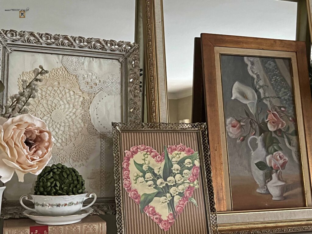 Valentine's Day Vintage mantel styling