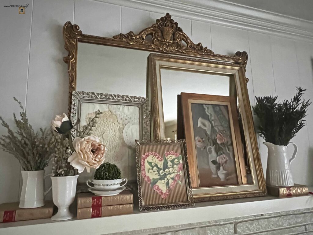 Valentine's Day Vintage mantel styling